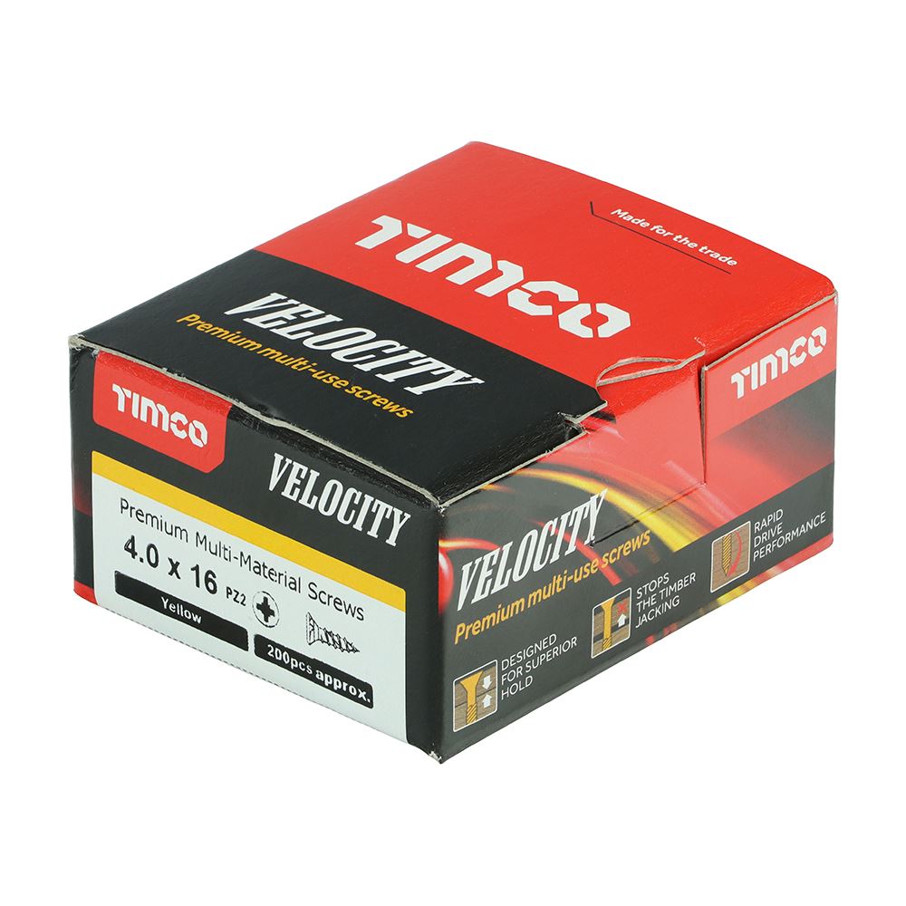 TIMCO Velocity Screw PZ2 CSK ZYP 4.0 x 16 Gold Pack 200