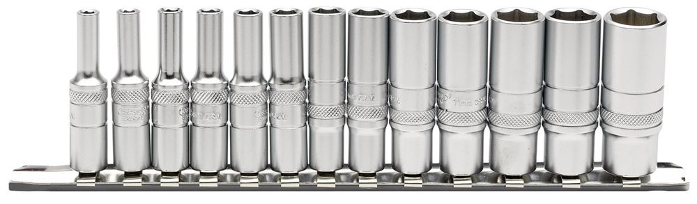 Draper 1/413PC MET. DEEP SOCKET RAIL 16490 Deep Metric Socket Set on a Metal Rail, 1/4" Sq. Dr. (13 Piece)