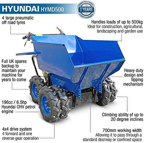Hyundai 196cc 4-Wheel Drive 500kg Payload Mini Dumper / Power Barrow | HYMD500