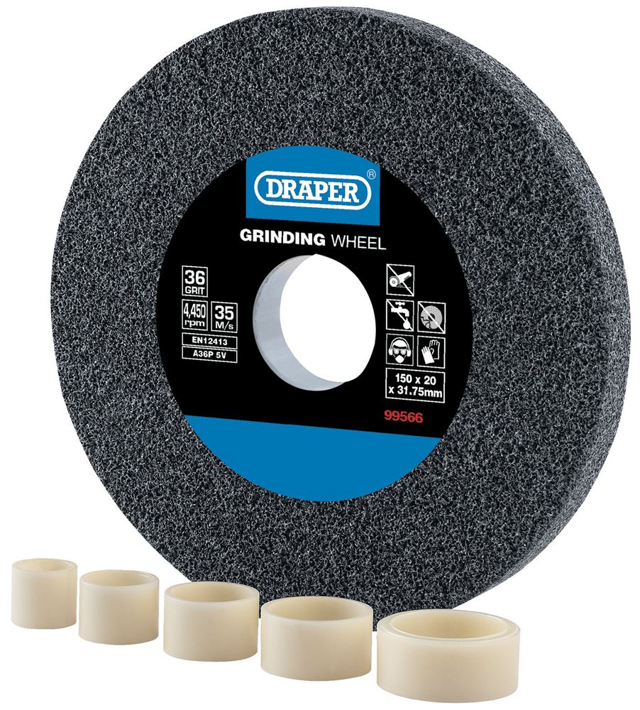Draper GRINDING WHEEL 36G 150X20MM 99566 Aluminium Oxide Bench Grinding Wheel 36G (150mm x 20mm)