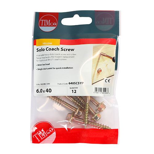 TIMCO Solo Coach Screw ZYP 6.0 x 40 Gold Pack 12
