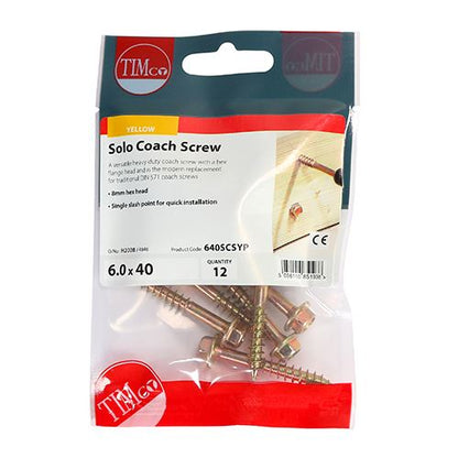 TIMCO Solo Coach Screw ZYP 6.0 x 40 Gold Pack 12