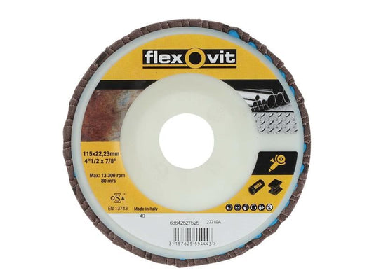 Flexovit 63642527525 Flap Disc For Angle Grinders 115mm 40G