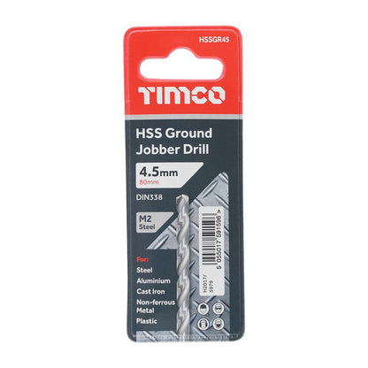 TIMCO HSS-G Jobber Drill Bit M2 4.5mm Pack 1
