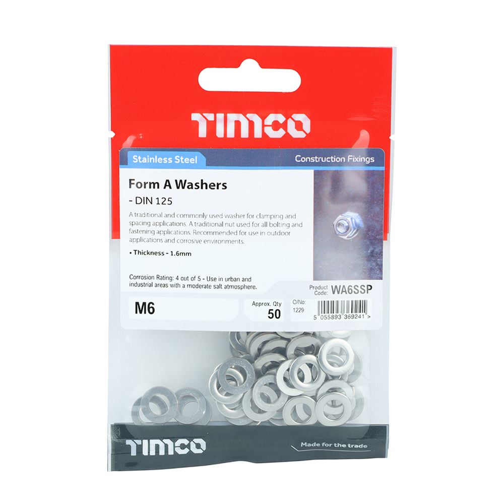 TIMCO Form A Washer DIN 125 - A2 SS M6 Pack 50