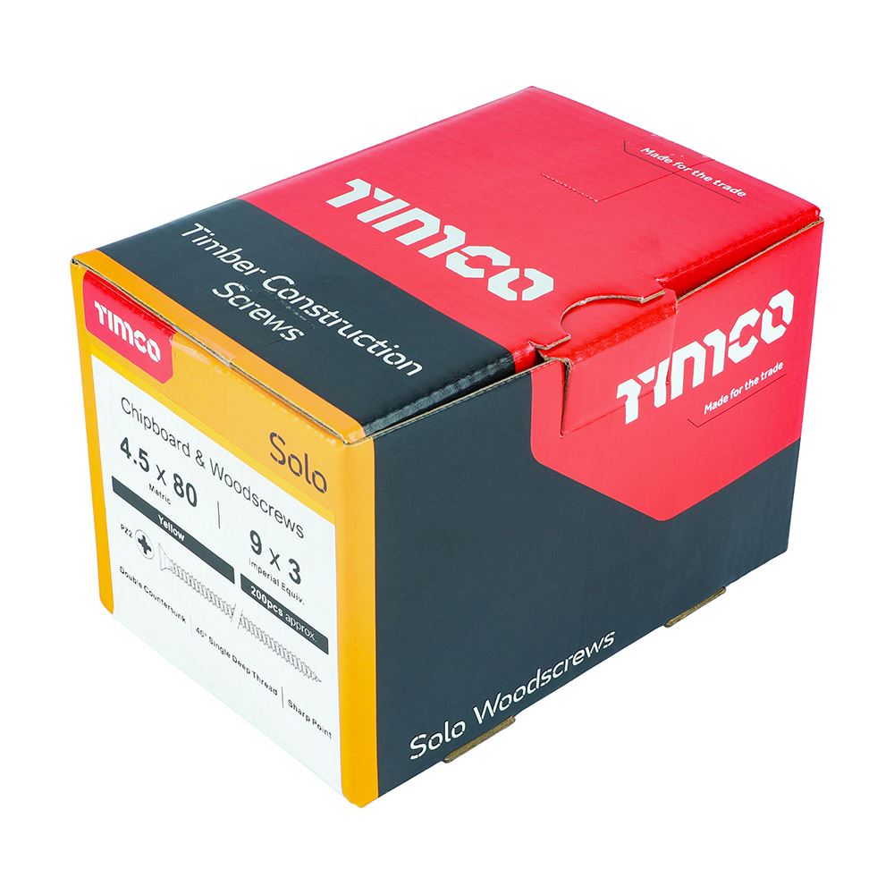 TIMCO Solo Woodscrew PZ2 CSK ZYP 4.5 x 80 Gold Pack 200