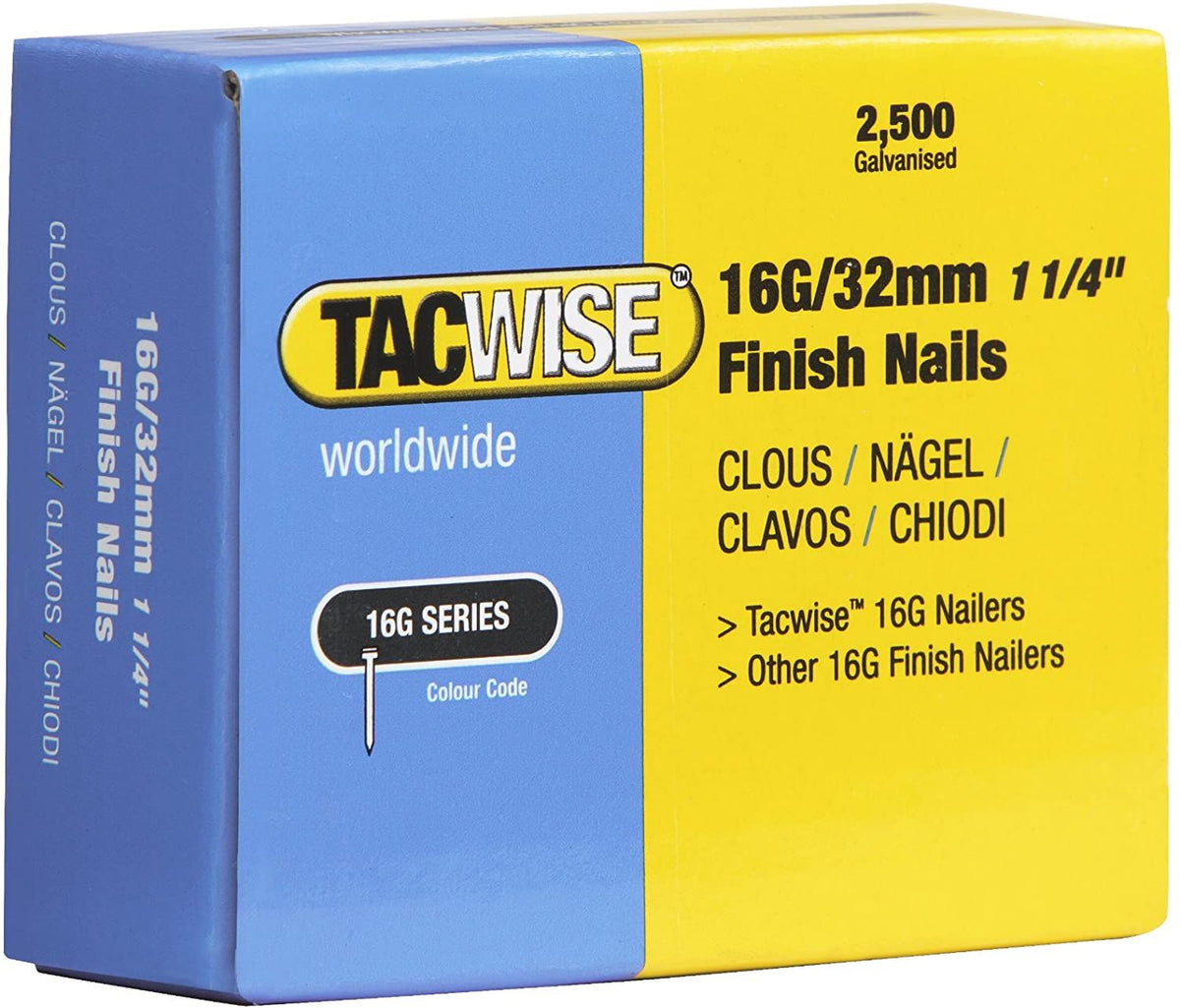 Tacwise 0295 Type 160 16G 35 mm Finish Nails Galvanised Pack of 2500 for Nail Staple Guns Trade Fixing