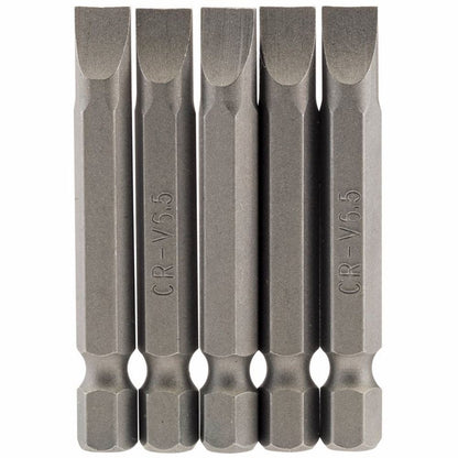 Draper 5PC 50MM 6.5MM P.SLOT.S/D BIT 64276 1/4" Hex. Plain Slot E Shank Insert Bits