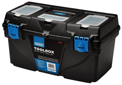 Draper 22" PLASTIC TOOLBOX WITH TRAY Plastic Toolboxes with Tote Tray