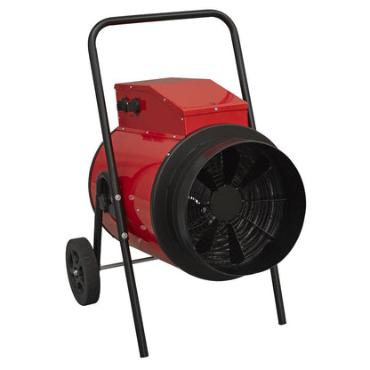 Sealey EH30001 Industrial Fan Heater 30kW/400V | 102,500Btu/hr, 15000/30000W, 400V - 63A, Thermostat, Wheels, Overheat Protection, Tip-Over Switch