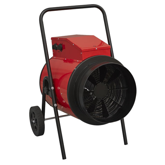 Sealey EH30001 Industrial Fan Heater 30kW/400V | 102,500Btu/hr, 15000/30000W, 400V - 63A, Thermostat, Wheels, Overheat Protection, Tip-Over Switch
