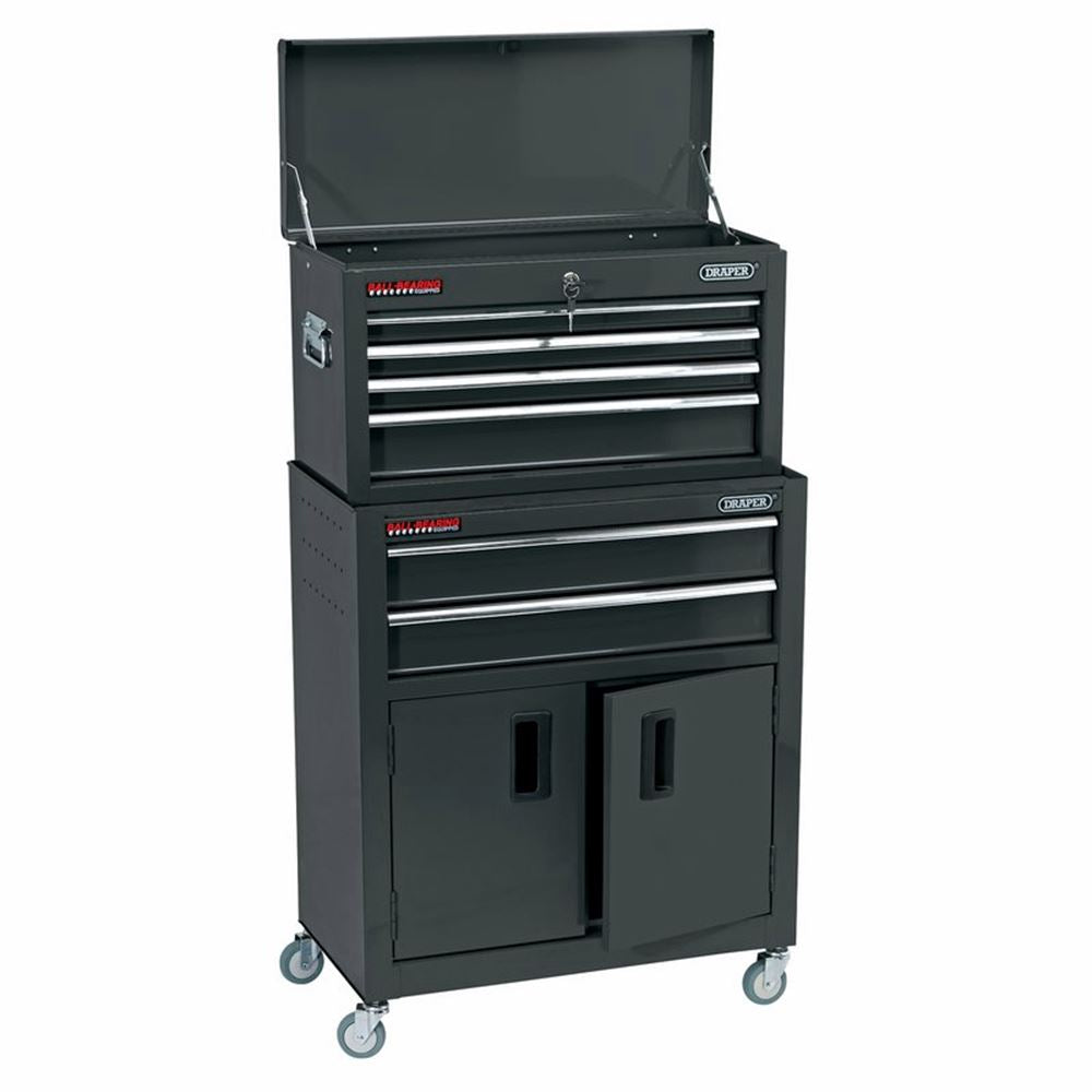 Draper COMBI ROLLER CAB & CHEST BLACK 19572 Combined Roller Cabinet and Tool Chest, 6 Drawer, 24"