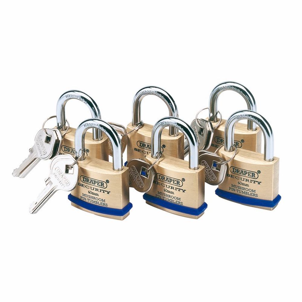 Draper 6 K/ALIKE S/B PADLOCKS 40MM 67659 Pack of Six Padlocks