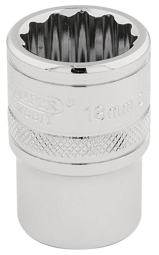 33202 Draper Expert Expert HI-TORQ 12 Point Socket, 1/2 Sq. Dr., 18mm H-MM/B 1/2 Sockets Professional Trade DIY Workshop Garage Use