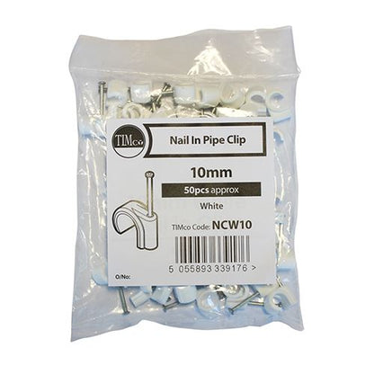 TIMCO Nail In Pipe Clip - White 10mm White Pack 50