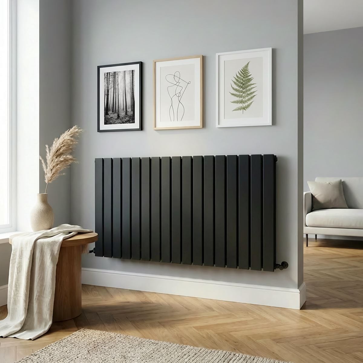 Baridi DH347 Horizontal Radiator Contemporary Double Flat Panel Design 600 x 1190mm - Black | Steel | Horizontal flat panel design delivers a BTU