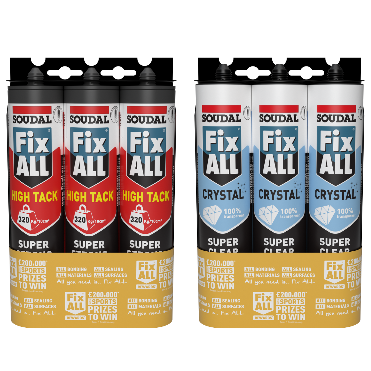 Soudal Fix ALL Promotional 3 pack High Tack Adhesive Sealant Hybrid Polymer Strong Grab 290ml