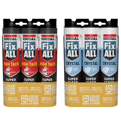 Soudal Fix ALL Promotional 3 pack High Tack Adhesive Sealant Hybrid Polymer Strong Grab 290ml