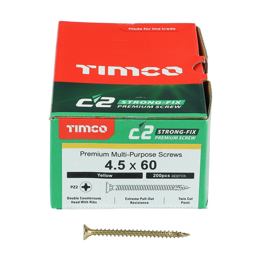 TIMCO C2 Strong-Fix PZ2 CSK ZYP 4.5 x 60 Gold Pack 200