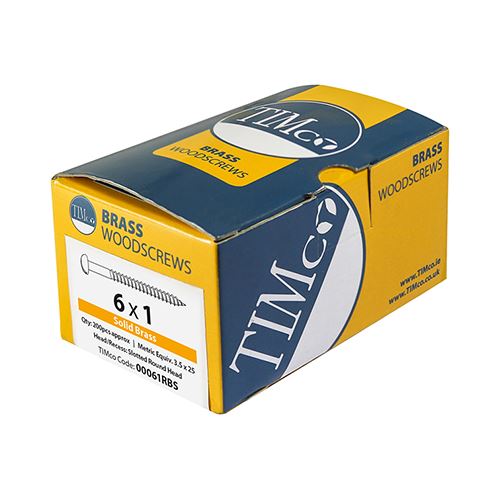 TIMCO Brass Timber Screw SLOT RND 8 x 1 1/2 Pack 200