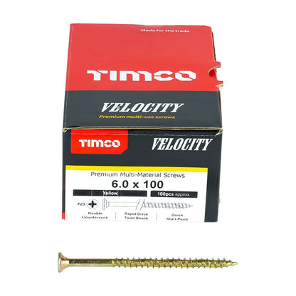 TIMCO Velocity Screw PZ3 CSK ZYP 6.0 x 100 Gold Pack 100