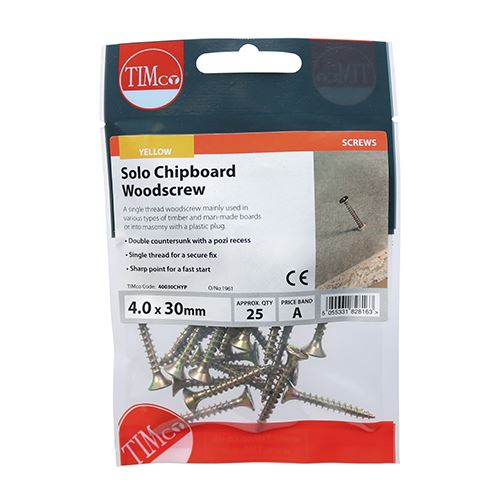 TIMCO Solo Woodscrew PZ2 CSK - ZYP 4.0 x 30 Gold Pack 25