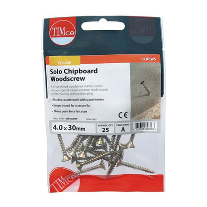 TIMCO Solo Woodscrew PZ2 CSK - ZYP 4.0 x 30 Gold Pack 25