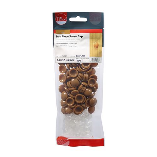 TIMCO Two Piece Screw Cap - Oak To Fit 3.5 to 4.2 Screw Pack 100