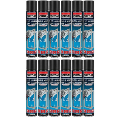 12 x Soudal Glass & Mirror Foam Cleaner Aerosol Spray 750ml Streak Free