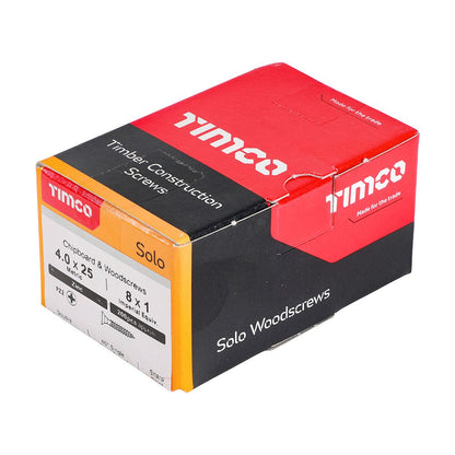 TIMCO Solo Woodscrew PZ2 CSK Zinc 4.0 x 25 Silver Pack 200