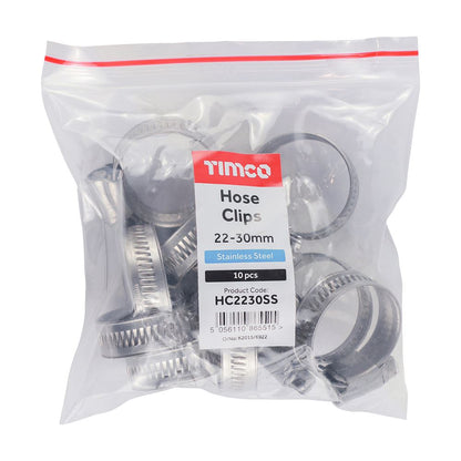 TIMCO Hose Clips - Stainless Steel 22-30mm Pack 10