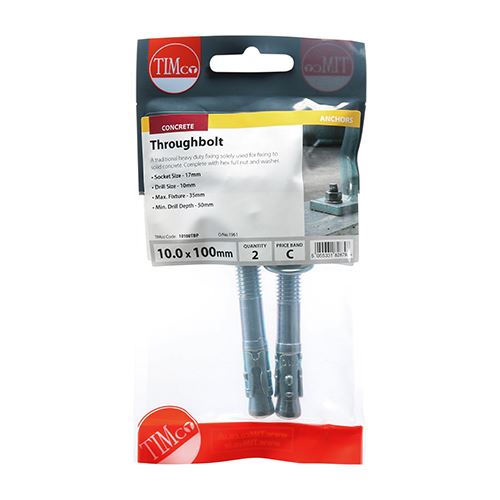 TIMCO Roofing Bolt & SQ Nut - BZP M6 x 100 Silver Pack 2