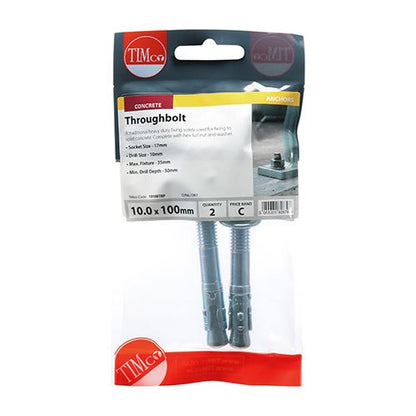 TIMCO Roofing Bolt & SQ Nut - BZP M6 x 100 Silver Pack 2