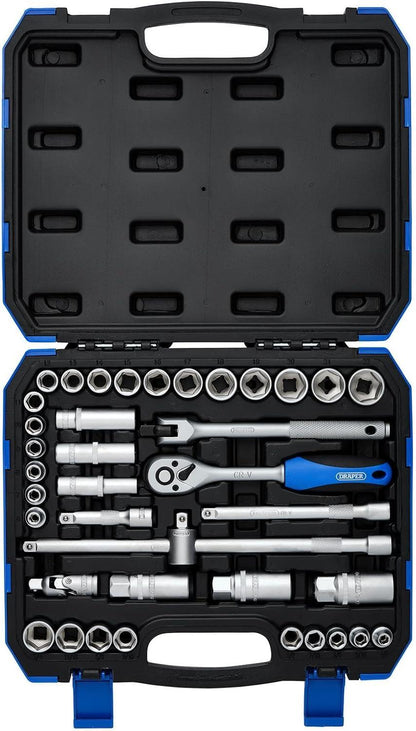 Draper 39pc 3/8 Drive Socket Set MM AF Metric Imperial Ratchet Set