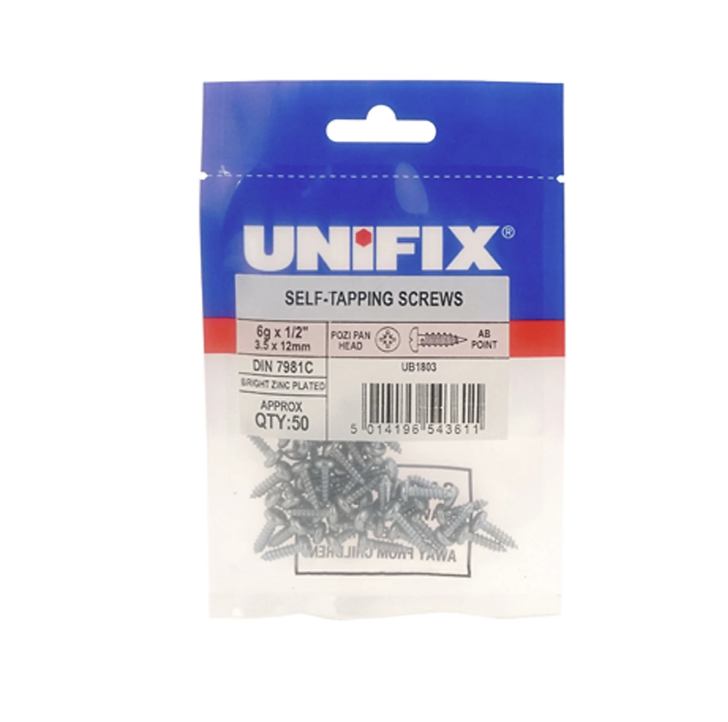 Unifix Self-Tapping Screws Pozi Pan Head AB DIN 7981C BZP - 8G x 1.1/2" (4.0 x 40mm) - Bag of 25