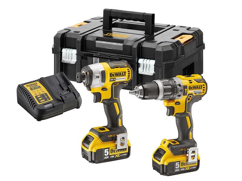 DeWalt 18V XR Brushless Twin Pack Combi Drill Impact Driver 2x5Ah