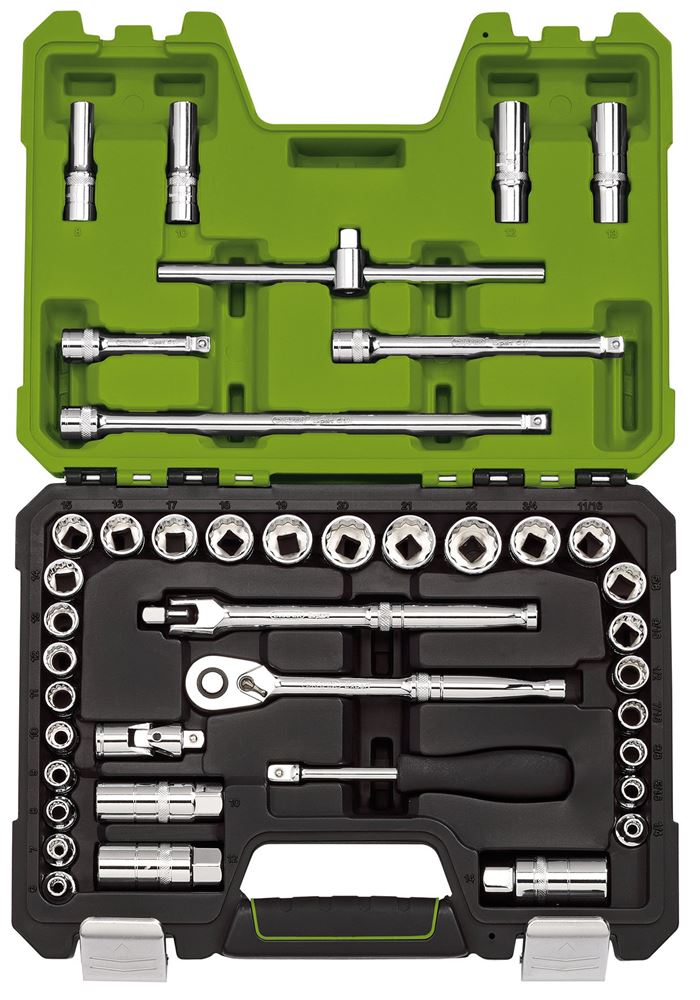 04464 Draper Expert Expert MM/AF Combined Socket Set, 3/8 Sq. Dr., Green (41 Piece) Polished Chrome Socket Sets Professional Trade DIY Workshop Gara