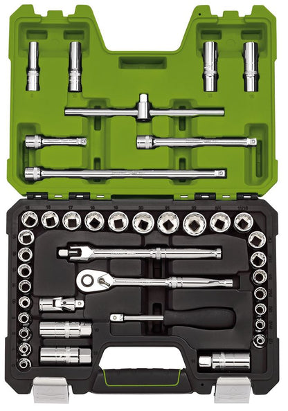 04464 Draper Expert Expert MM/AF Combined Socket Set, 3/8 Sq. Dr., Green (41 Piece) Polished Chrome Socket Sets Professional Trade DIY Workshop Gara