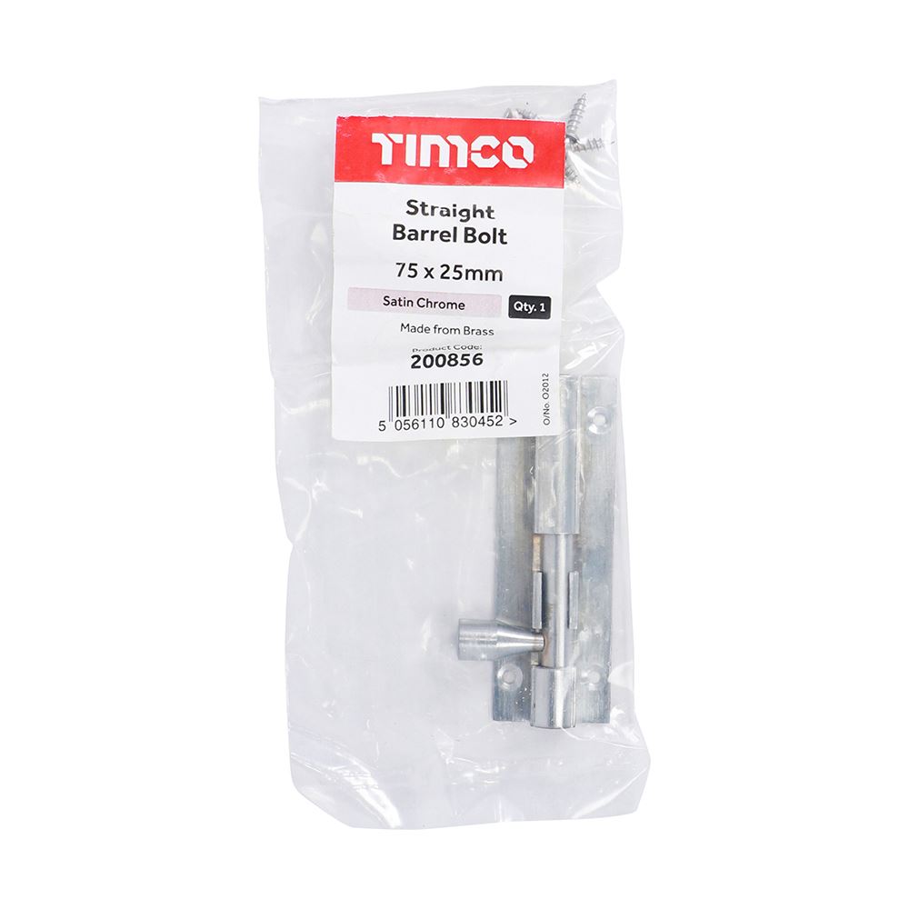 TIMCO Str. Barrel Bolt Sat. Chrome 75 x 25mm Pack 1