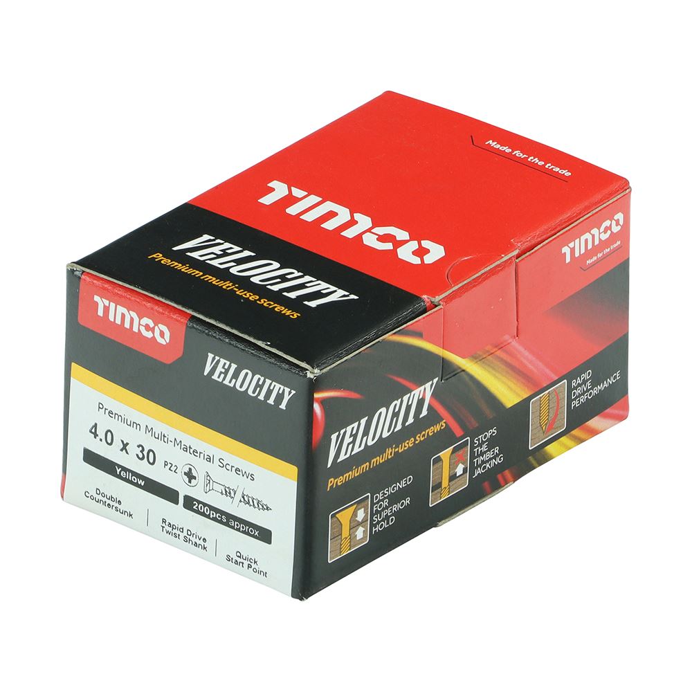 TIMCO Velocity Screw PZ2 CSK ZYP 4.0 x 30 Gold Pack 200