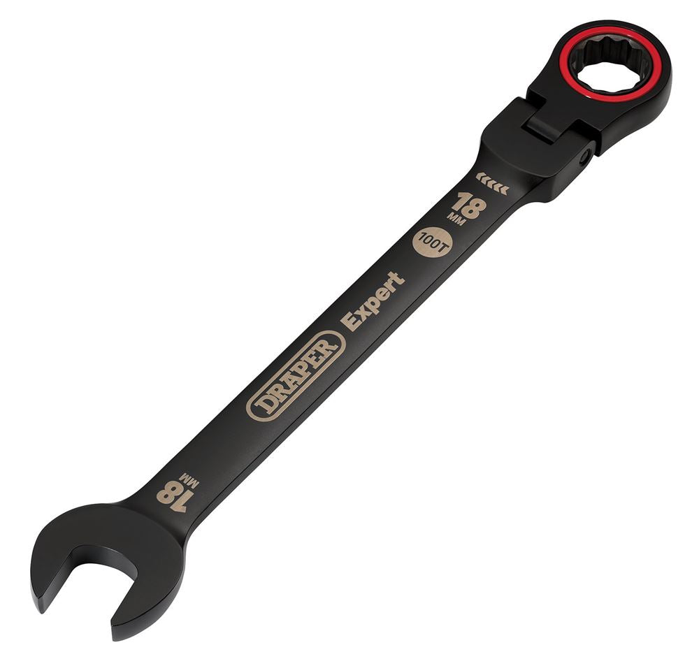 Draper 18MM FLEX HEAD RATCHET SPANNER 03925 HI-TORQÂ® Metric Flexible Head Ratchet Combination Spanners, Black