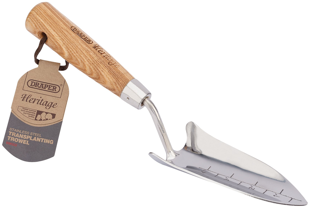 Draper ST/LESS TRANS/TROWEL 99022 Draper Heritage Stainless Steel Transplanting Trowel with Ash Handle