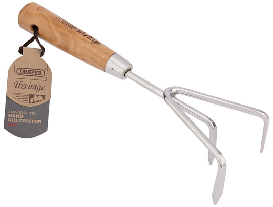 Draper STAINLESS HAND CULTIVATOR 99026 Draper Heritage Stainless Steel Hand Cultivator with Ash Handle