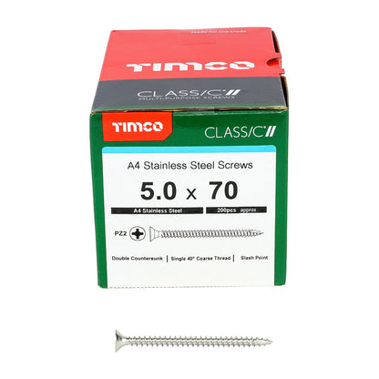 TIMCO Classic Screw PZ2 CSK A4 SS 5.0 x 70 Pack 200
