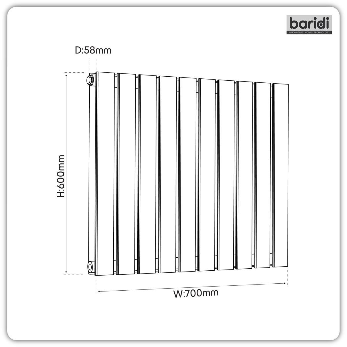 Baridi DH340 Horizontal Radiator Contemporary Double Flat Panel Design 600 x 700mm - Anthracite | Steel | Horizontal flat panel design delivers a BTU