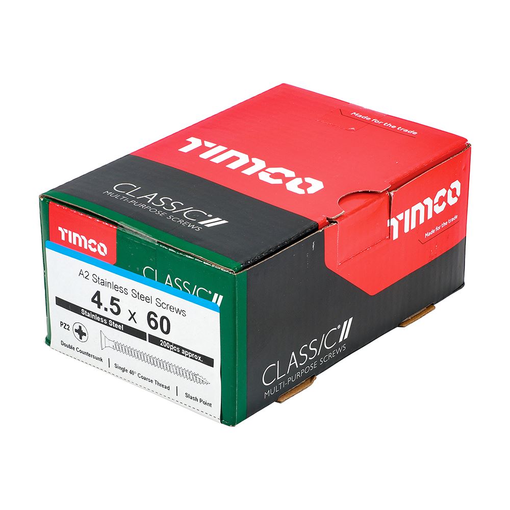 TIMCO Classic Screw PZ2 CSK A2 SS 4.5 x 60 Pack 200