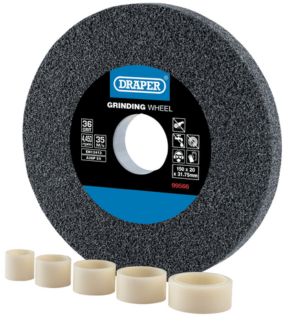 Draper GRINDING WHEEL 36G 150X20MM 99566 Aluminium Oxide Bench Grinding Wheel 36G (150mm x 20mm)