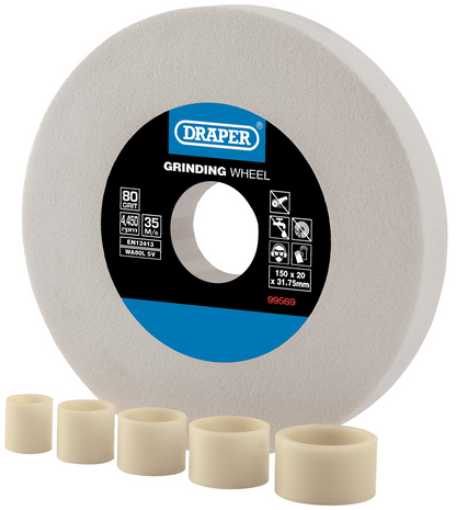 Draper GRINDING WHEEL 80G 150X20MM W 99569 White Aluminium Oxide Bench Grinding Wheel 80G (150mm x 20mm)