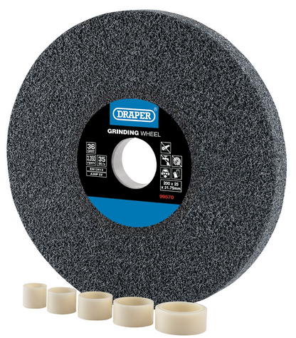 Draper GRINDING WHEEL 36G 200X25MM 99570 Aluminium Oxide Bench Grinding Wheel 36G (200mm x 25mm)