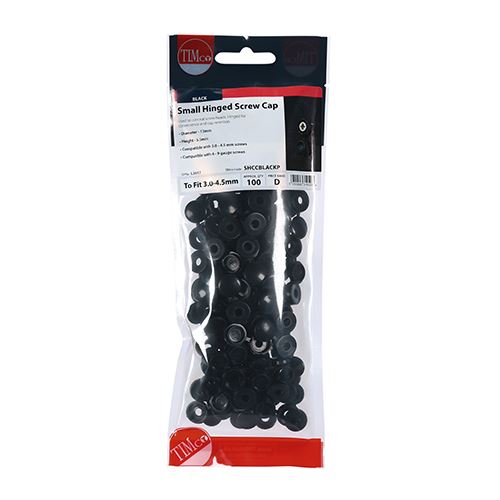 TIMCO Small Hinged Screw Cap - Black To fit 3.0 to 4.5 Screw Black Pack 100